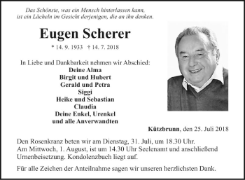 Traueranzeige von Eugen Scherer von Fränkische Nachrichten