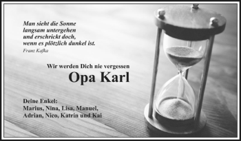 Traueranzeige von Karl  von Fränkische Nachrichten