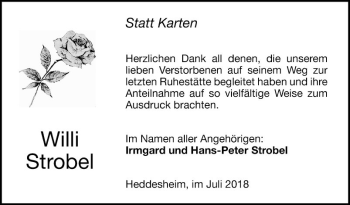 Traueranzeige von Willi Strobel von Mannheimer Morgen