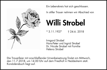 Traueranzeige von Willi Strobel von Mannheimer Morgen