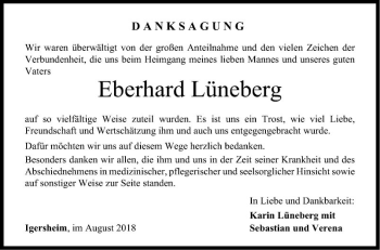 Traueranzeige von Eberhard Lüneberg von Fränkische Nachrichten