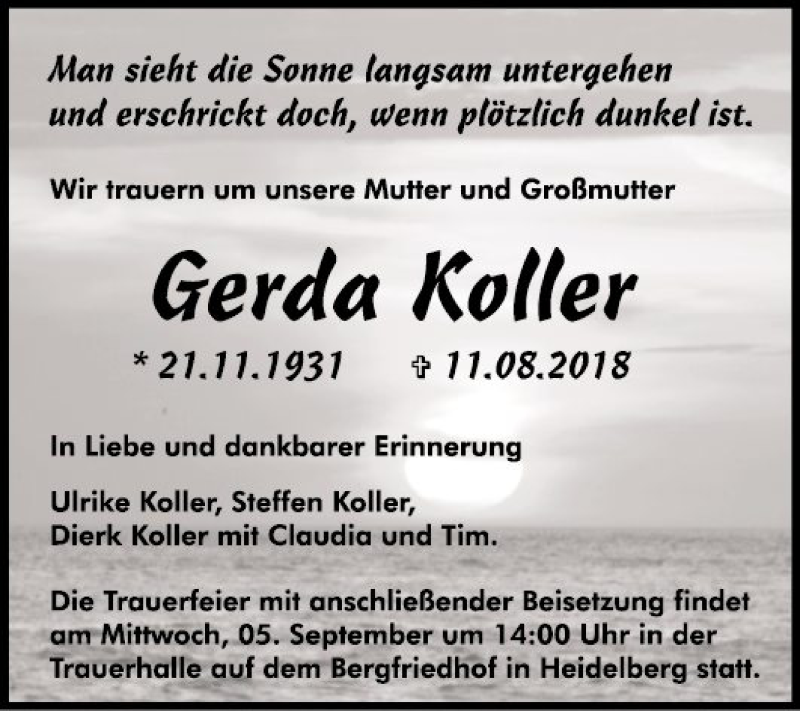  Traueranzeige für Gerda Kotter vom 01.09.2018 aus Mannheimer Morgen