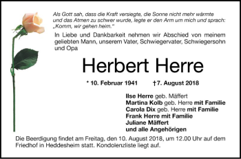 Traueranzeige von Herbert Herre von Mannheimer Morgen