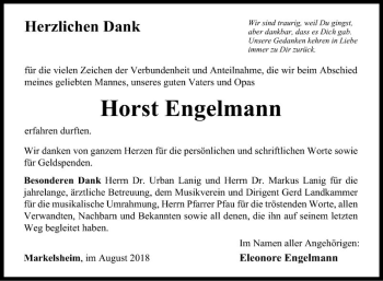 Traueranzeige von Horst Engelmann von Fränkische Nachrichten