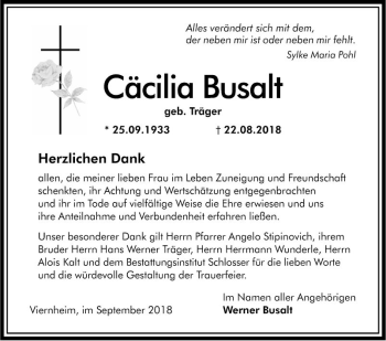 Traueranzeige von Cäcilia Busalt von Südhessen Morgen