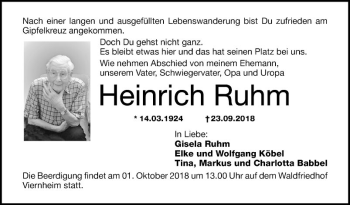 Traueranzeige von Heinrich Ruhm von Mannheimer Morgen