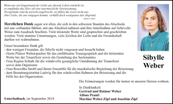 Traueranzeige von Sibylle Weber von Fränkische Nachrichten