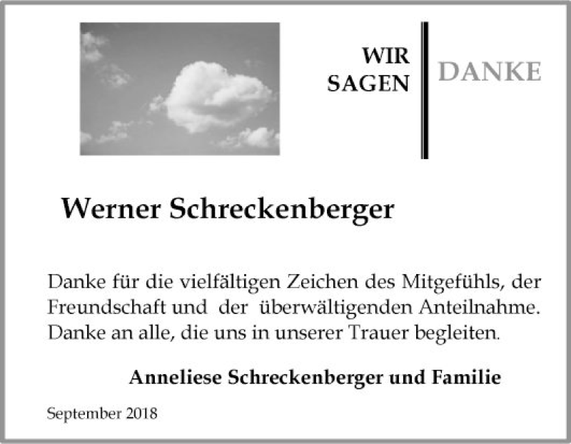  Traueranzeige für Werner Schreckenberger vom 22.09.2018 aus Mannheimer Morgen