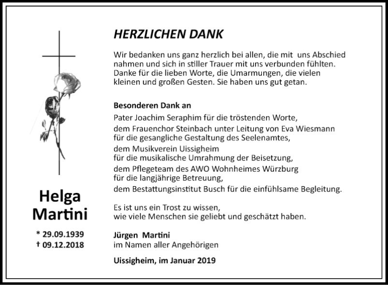  Traueranzeige für Helga Martini vom 05.01.2019 aus Fränkische Nachrichten