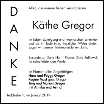 Traueranzeige von Käthe Gregor von Mannheimer Morgen