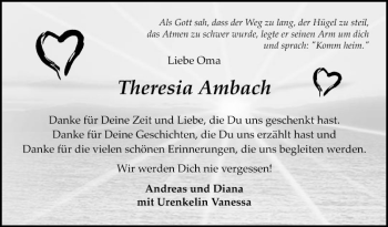 Traueranzeige von Theresia Ambach von Fränkische Nachrichten