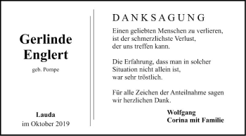 Traueranzeige von Gerlinde Englert von Fränkische Nachrichten
