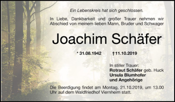 Traueranzeige von Joachim Schäfer von Mannheimer Morgen