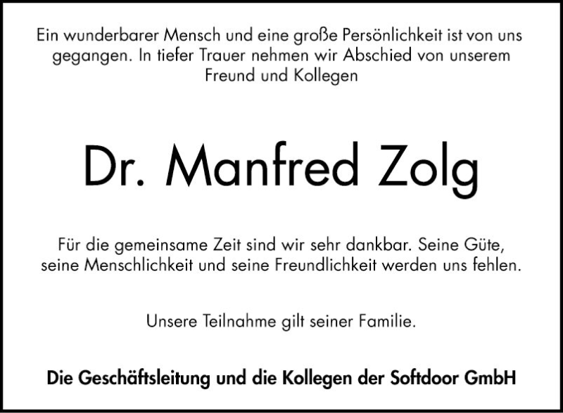  Traueranzeige für Manfred Zolg vom 18.10.2019 aus Bergsträßer Anzeiger