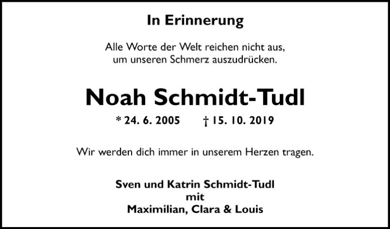  Traueranzeige für Noah Schmidt-Tudl vom 18.10.2019 aus Fränkische Nachrichten