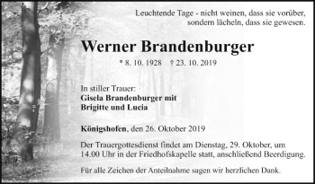 Traueranzeige von Werner Brandenburger von Fränkische Nachrichten