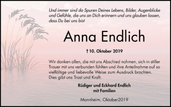 Traueranzeige von Anna Endlich von Mannheimer Morgen