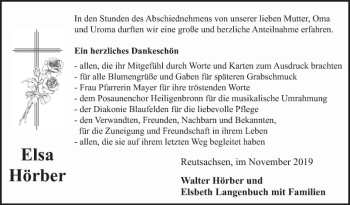Traueranzeige von Elsa Hörber von Fränkische Nachrichten
