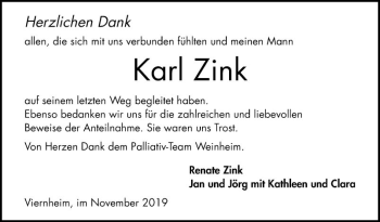 Traueranzeige von Karl Zink von Südhessen Morgen