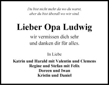 Traueranzeige von Ludwig  von Fränkische Nachrichten