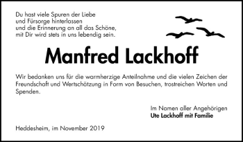 Traueranzeige von Manfred Lackhoff von Mannheimer Morgen