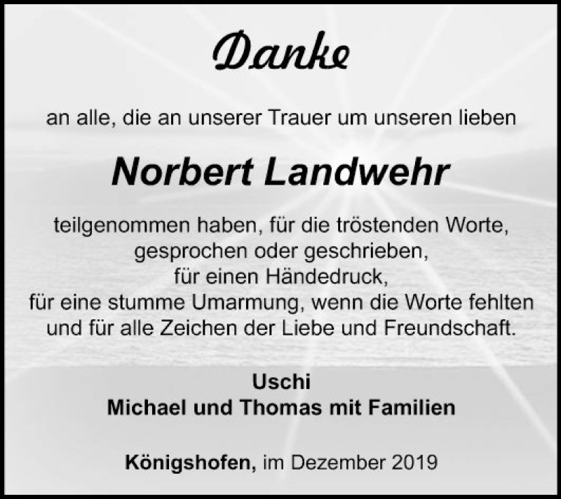  Traueranzeige für Norbert Landwehr vom 06.12.2019 aus Fränkische Nachrichten