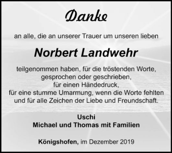 Traueranzeige von Norbert Landwehr von Fränkische Nachrichten