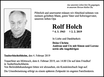 Traueranzeige von Rolf Holch 