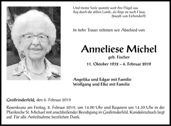 Traueranzeige von Anneliese Michel von Fränkische Nachrichten