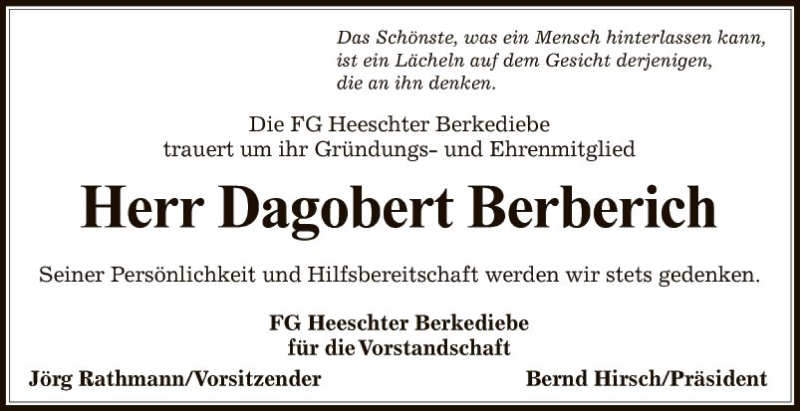  Traueranzeige für Dagobert Berberich vom 22.02.2019 aus Fränkische Nachrichten