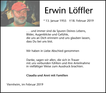 Traueranzeige von Erwin Löffler von Mannheimer Morgen