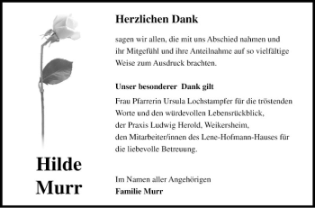 Traueranzeige von Hilde Murr von Fränkische Nachrichten