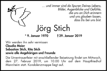 Traueranzeige von Jörg Stich von Mannheimer Morgen