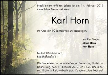 Traueranzeige von Karl Horn von Bergsträßer Anzeiger