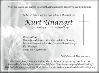 Traueranzeige von Kurt Unangst von Fränkische Nachrichten