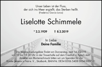 Traueranzeige von Liselotte Schimmele von Schwetzinger Zeitung