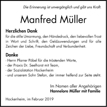 Traueranzeige von Manfred Müller von Schwetzinger Zeitung