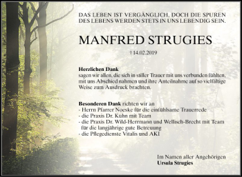 Traueranzeige von Manfred Strugies von Schwetzinger Zeitung
