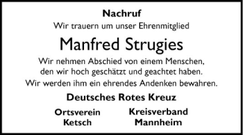 Traueranzeige von Manfred Strugies von Schwetzinger Zeitung