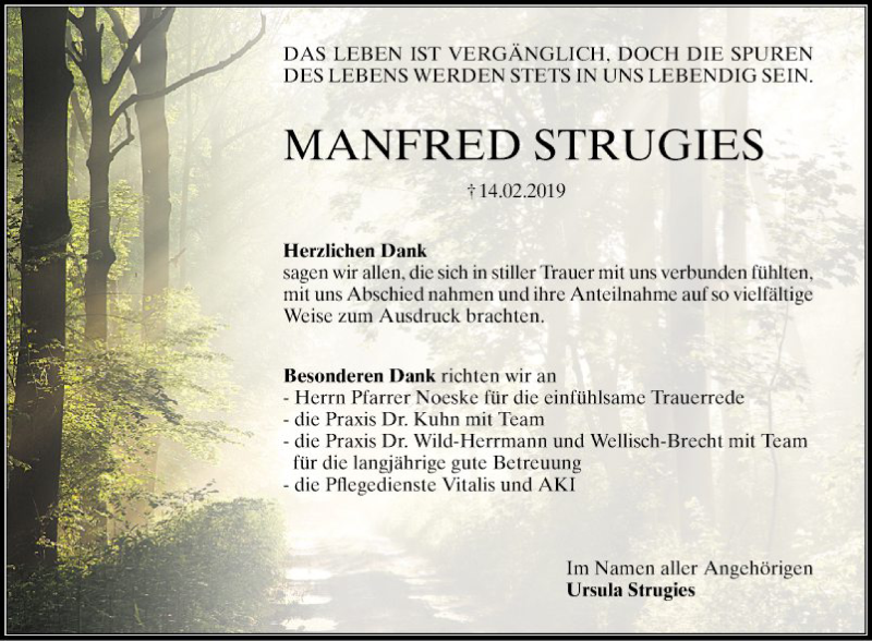  Traueranzeige für Manfred Strugies vom 01.03.2019 aus Schwetzinger Zeitung
