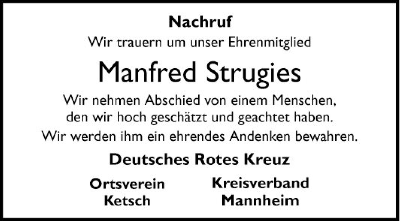  Traueranzeige für Manfred Strugies vom 22.02.2019 aus Schwetzinger Zeitung