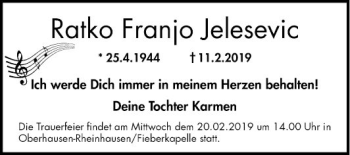 Traueranzeige von Ratko Franjo Jelesevic von Mannheimer Morgen