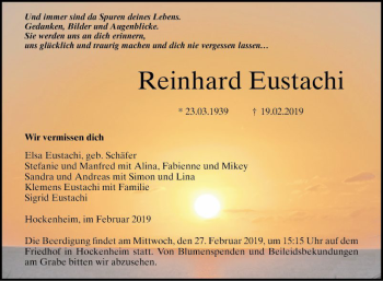 Traueranzeige von Reinhard Eustachi von Schwetzinger Zeitung