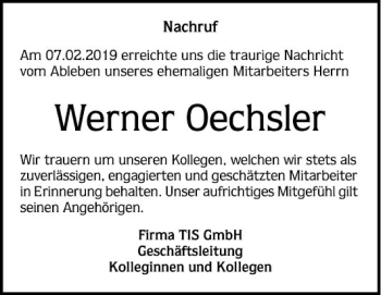 Traueranzeige von Werner Oechsler von Schwetzinger Zeitung