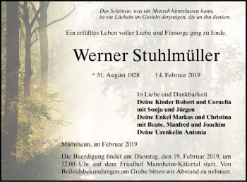 Traueranzeige von Werner Stuhlmüller von Mannheimer Morgen