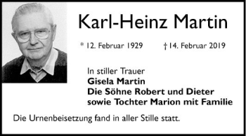 Traueranzeige von Karl-Heinz Martin von Mannheimer Morgen