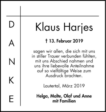 Traueranzeige von Klaus Harjes von Bergsträßer Anzeiger