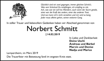 Traueranzeige von Norbert Schmitt von Südhessen Morgen