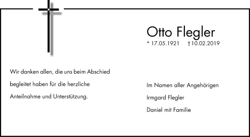  Traueranzeige für Otto Flegler vom 09.03.2019 aus Mannheimer Morgen