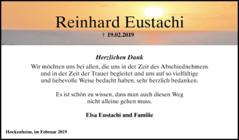 Traueranzeige von Reinhard Eustachi von Schwetzinger Zeitung